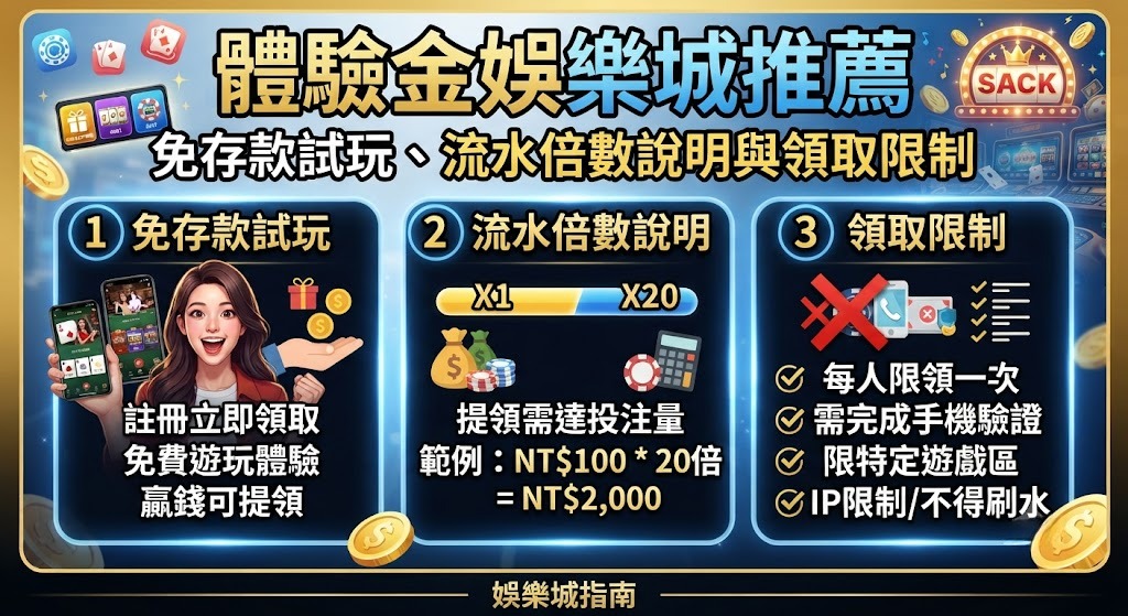 免存款試玩、流水倍數說明與領取限制